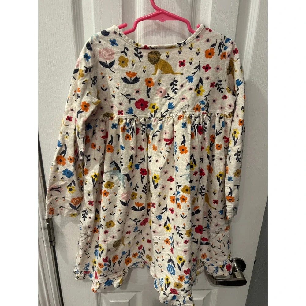 Hanna Andersson Girls Floral Unicorn Lion Long Sleeve Dress Cream 110 US 5 k7004
